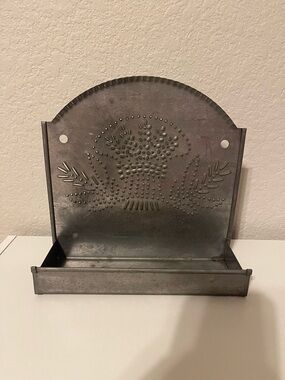 Vintage Metal Wall Mount or Shelf with Floral Punch Design Cottage Core
